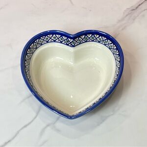 Boleslawiec Ceramic Heart Shaped Bowl Polish Pottery Handcrafted Cottagecore